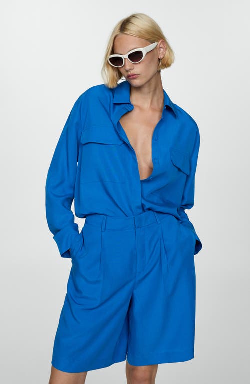 Mango Pleated Bermuda Shorts In Blue