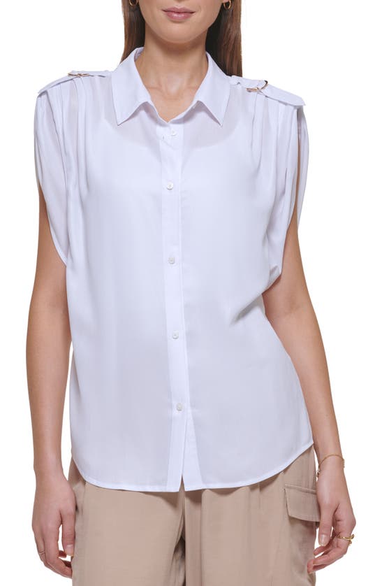 Dkny Roll-tab Blouse In White