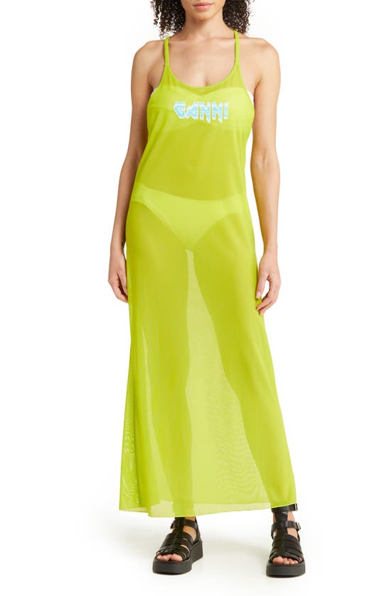 Mesh Cover-up Slipdress In Lime Punch