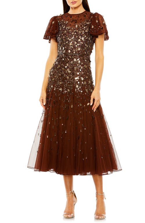 Shop Mac Duggal Flutter Sleeve Sequin Embellished Cocktail Dress In Espresso