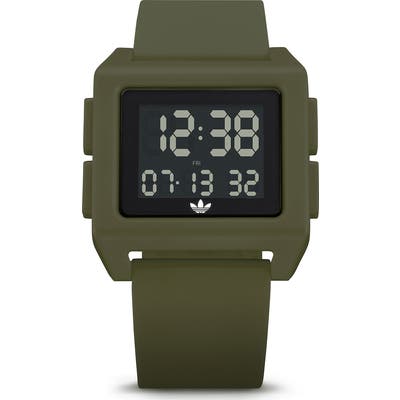 Adidas Archive Digital Silicone Strap Watch, 40Mm