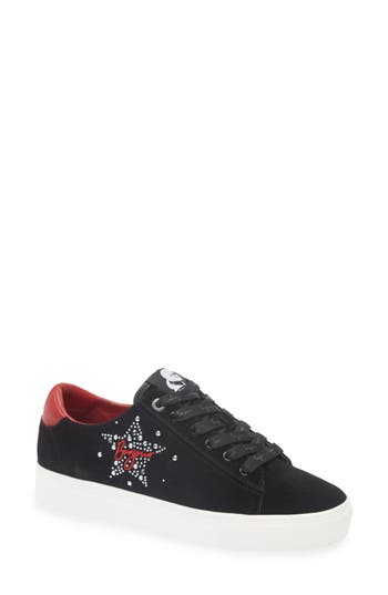 Karl Lagerfeld Paris Cate Sayings Low Top Sneaker In Black/ruby Red