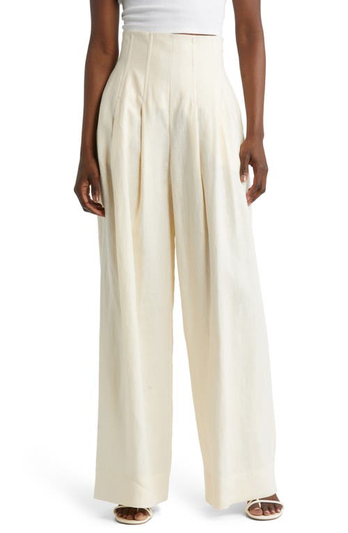 & Other Stories High Waist Linen Wide Leg Trousers in Offwhite