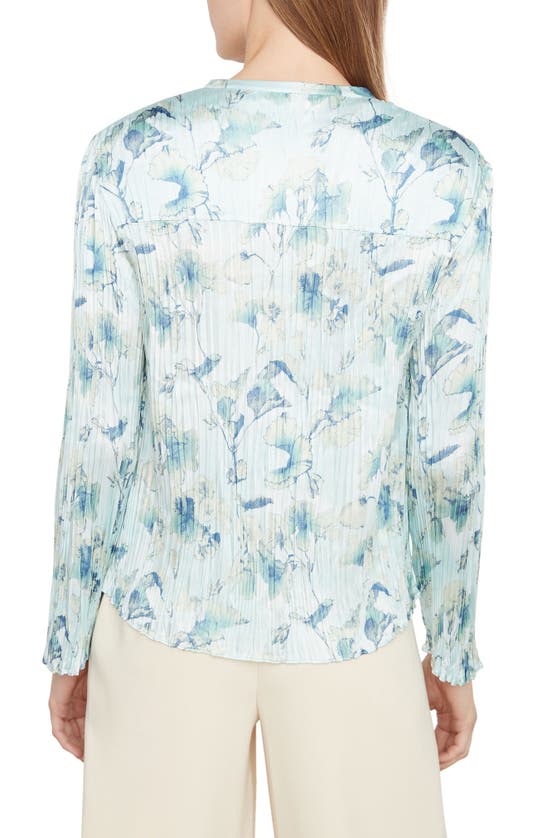 Vince Floral Crushed Satin Blouse In Pale Lagoon