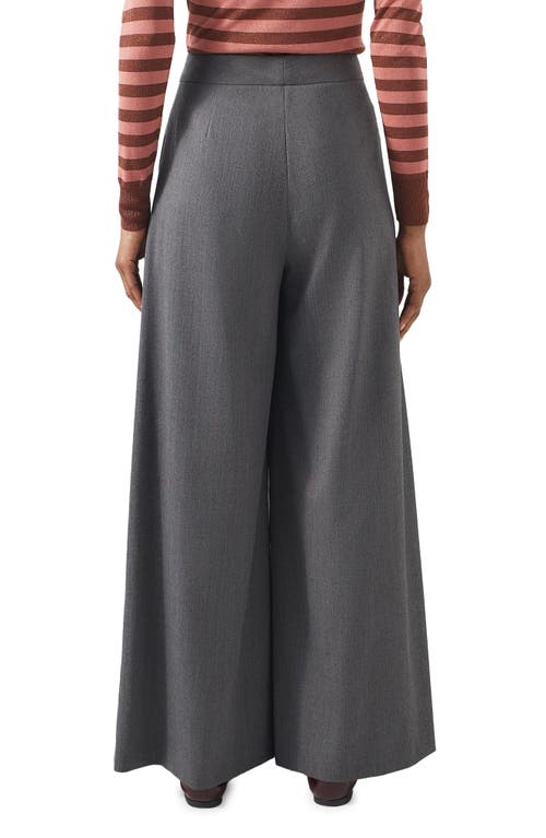 Shop Lk Bennett Hally Pinstripe High Waist Wide Leg Stretch Wool Pants In Grey