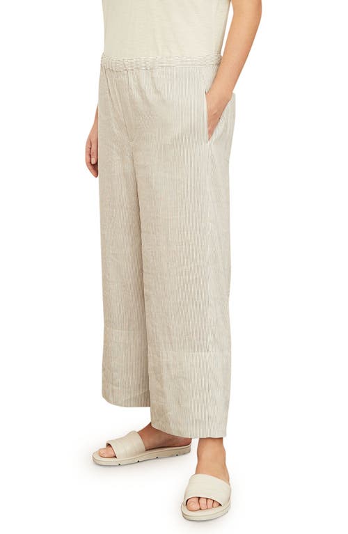 Vince Stripe Linen Blend Crop Pull-on Pants In White/black