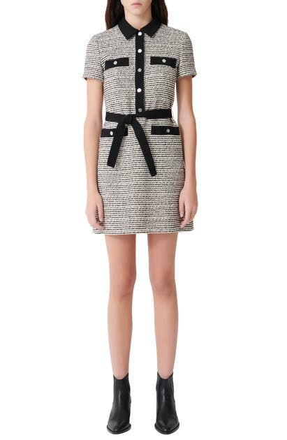 MAJE RENALA SHORT SLEEVE TWEED COTTON BLEND DRESS,MFPRO00684