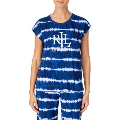 Lauren Ralph Lauren Tie Dye Stripe Logo Dolman Pajama Top, Blue