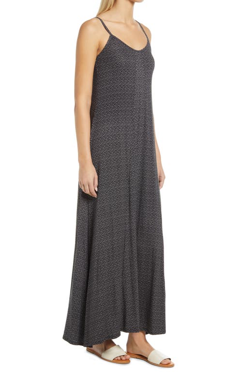 Shop Loveappella Print Godet Maxi Dress In Black/ivory