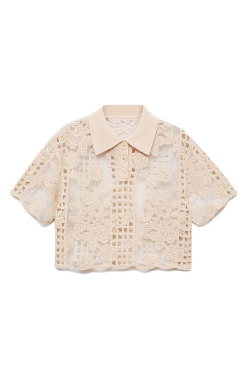 Mango Embroidered Sheer Pullover Top In Ecru