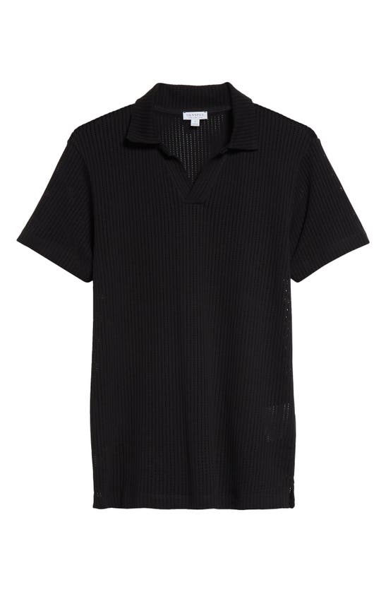Shop Sunspel Linear Cotton Mesh Polo In Black