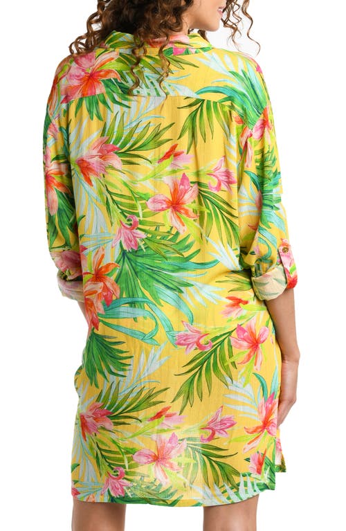 Shop La Blanca Calypso Button-up Cover-up Shirt In Yellow Multi