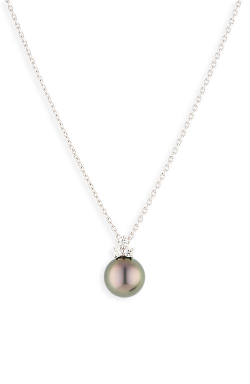 Classic Diamond & Black South Sea Cultured Pearl Pendant Necklace in 18Kw