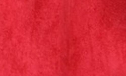Apny Ruffle Puff Sleeve Faux Suede Button-up Shirt In Red