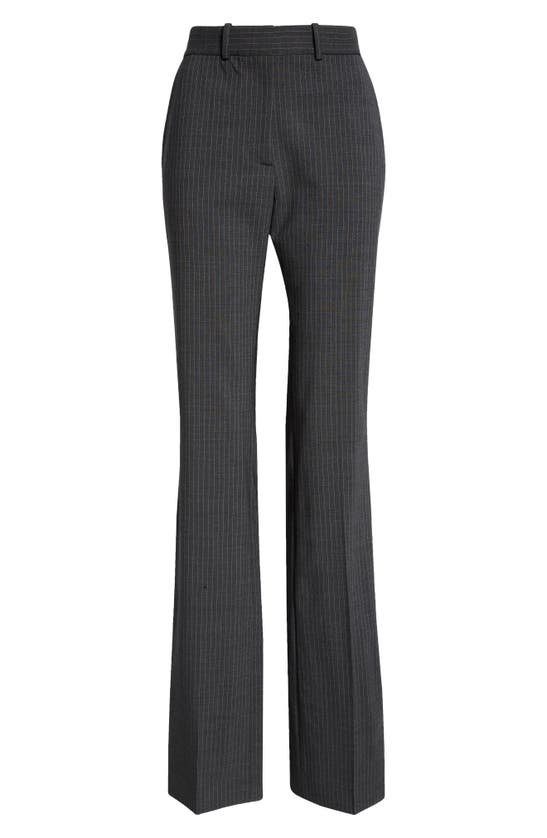 Shop Coperni Pinstripe Tailored Straight Leg Stretch Wool Trousers In Grey