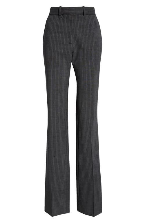 Pinstripe Tailored Straight Leg Stretch Wool Trousers in Grey