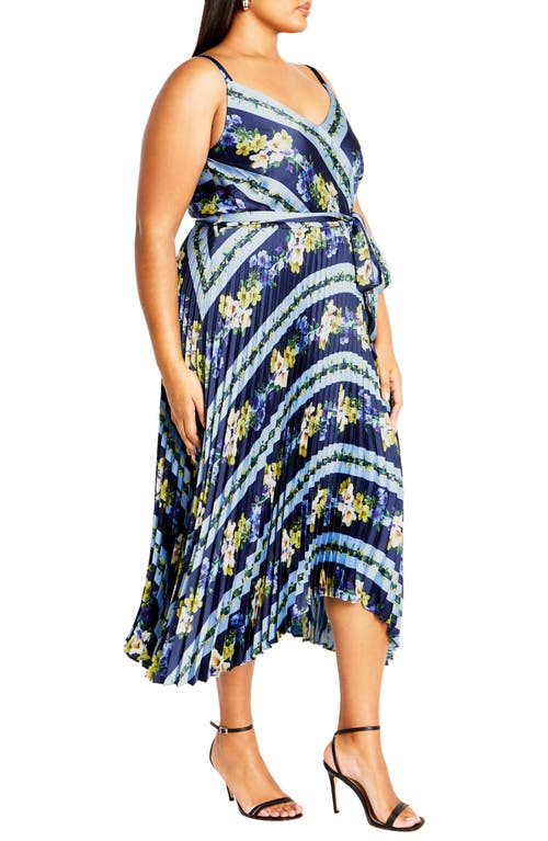 Shop City Chic Amelia Floral Pleated Handkerchief Hem Dress In Navy Garden Party