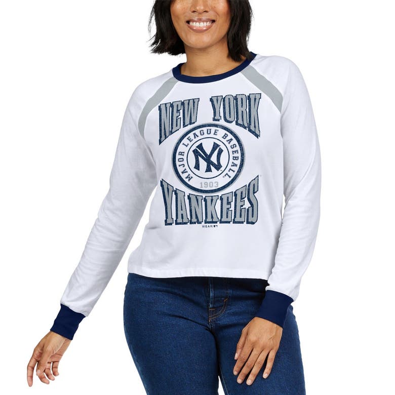 Wear By Erin Andrews White New York Yankees Raglan Long Sleeve T-shirt In White