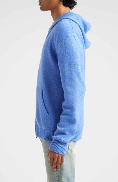 Shop The Elder Statesman Nimbus Cashmere & Cotton Full Zip Sweater Hoodie In 493 Crypto Blue