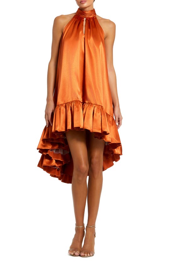 Mac Duggal Satin High-low Dress In Orange