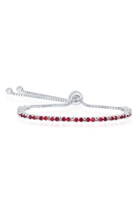 Simona Sterling Silver Ruby Cz Bolo Bracelet