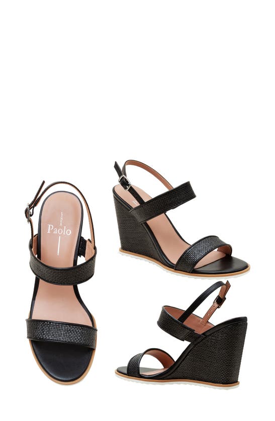 Shop Linea Paolo Edith Wedge Sandal In Black Raffia