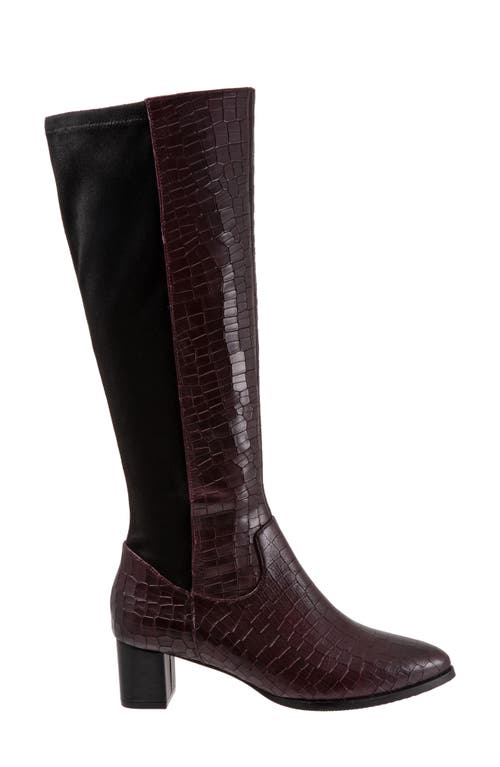 Shop Trotters Kirby Knee High Boot In Wine Leather/microfiber