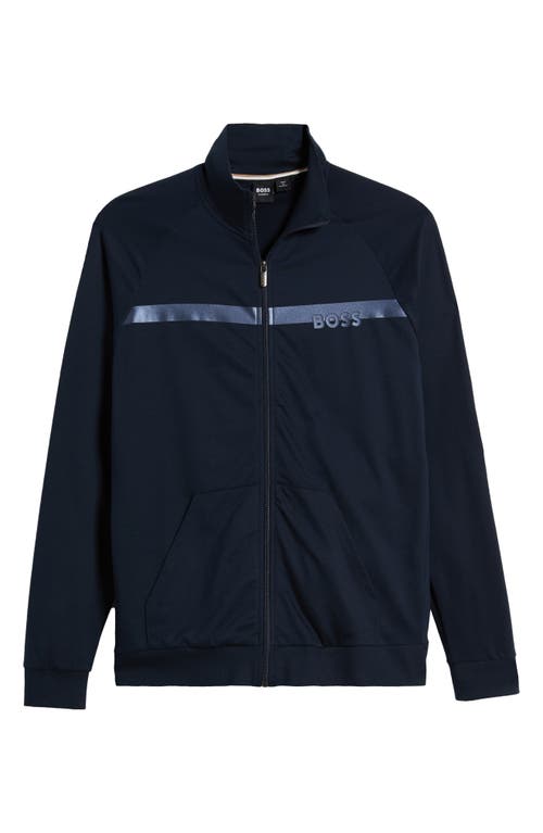 Shop Hugo Boss Boss Authentic Chest Stripe Cotton Zip Jacket In Dark Blue