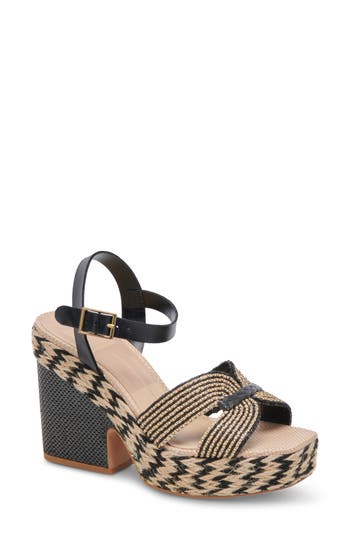 Shop Dolce Vita Cale Woven Raffia Platform Sandal In Black/natural Raffia