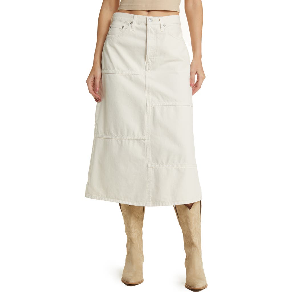 Re/done Seamed Denim Midi Skirt In Vintage White