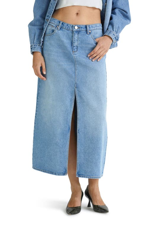 '99 Sylvie Low Rise Denim Maxi Skirt in Distressed Light Denim