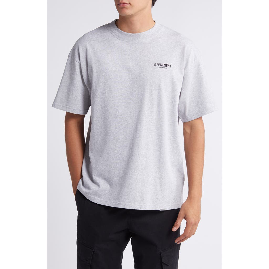 Represent Owners' Club Cotton Logo Graphic T-shirt In Ash Grey/black