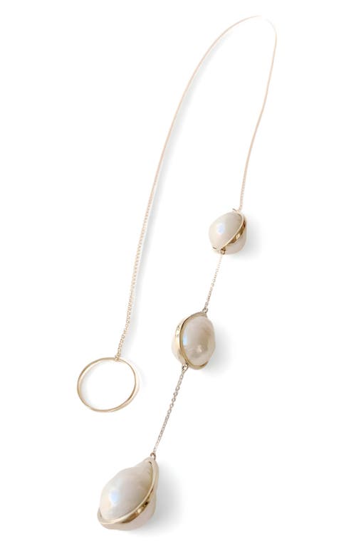 Shop Leslie Paige Freshwater Pearl Droplet Lariat Necklace In Yellow Gold/pearl