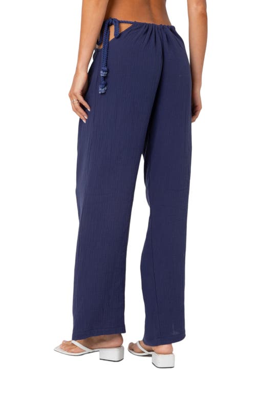 Shop Edikted Leoni Cutout Wide Leg Cotton Gauze Pants In Navy