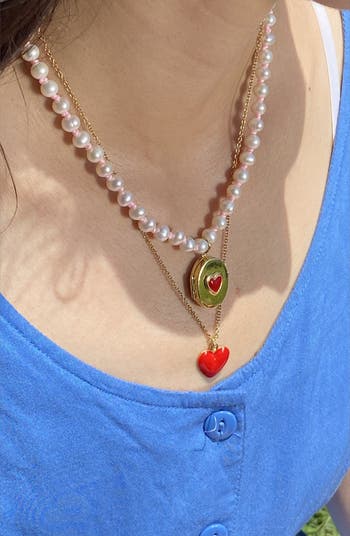 Heart Locket Knitted Pearl Necklace – Wilhelmina Garcia