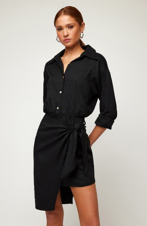 Shop Fifteen Twenty Maeve Long Sleeve Linen Blend Shirtdress In Black