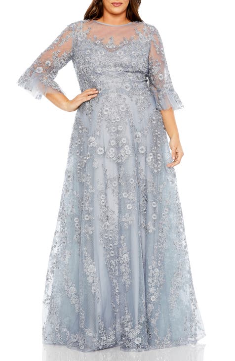 Beaded Embroidered Floral A-Line Gown (Plus Size)
