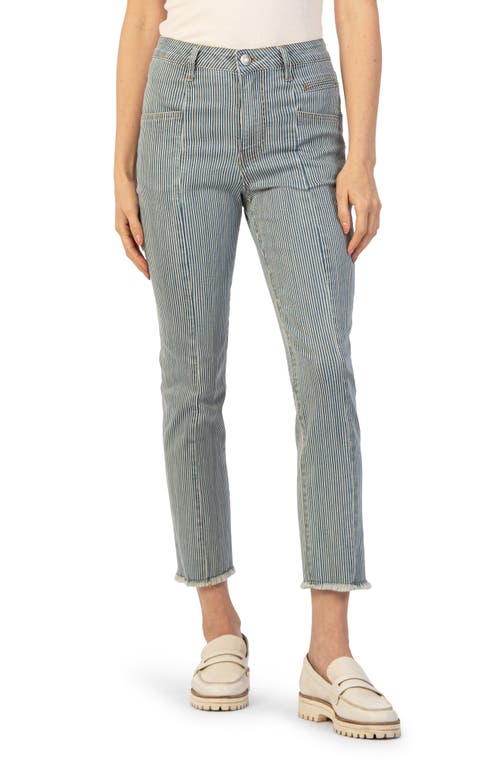 KUT from the Kloth Reese Frayed Stripe High Waist Ankle Slim Straight Leg Jeans Volant at Nordstrom,