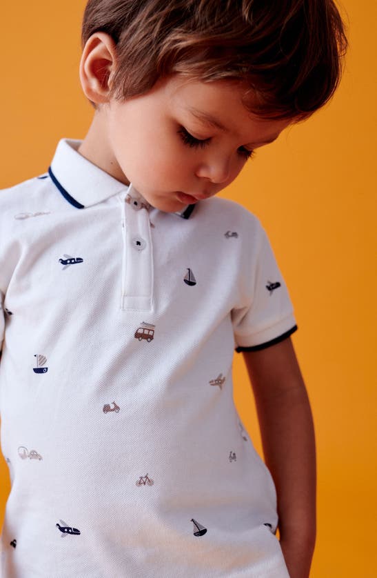 Shop Next Kids' Vehicle Print Cotton Polo & Shorts Set In White