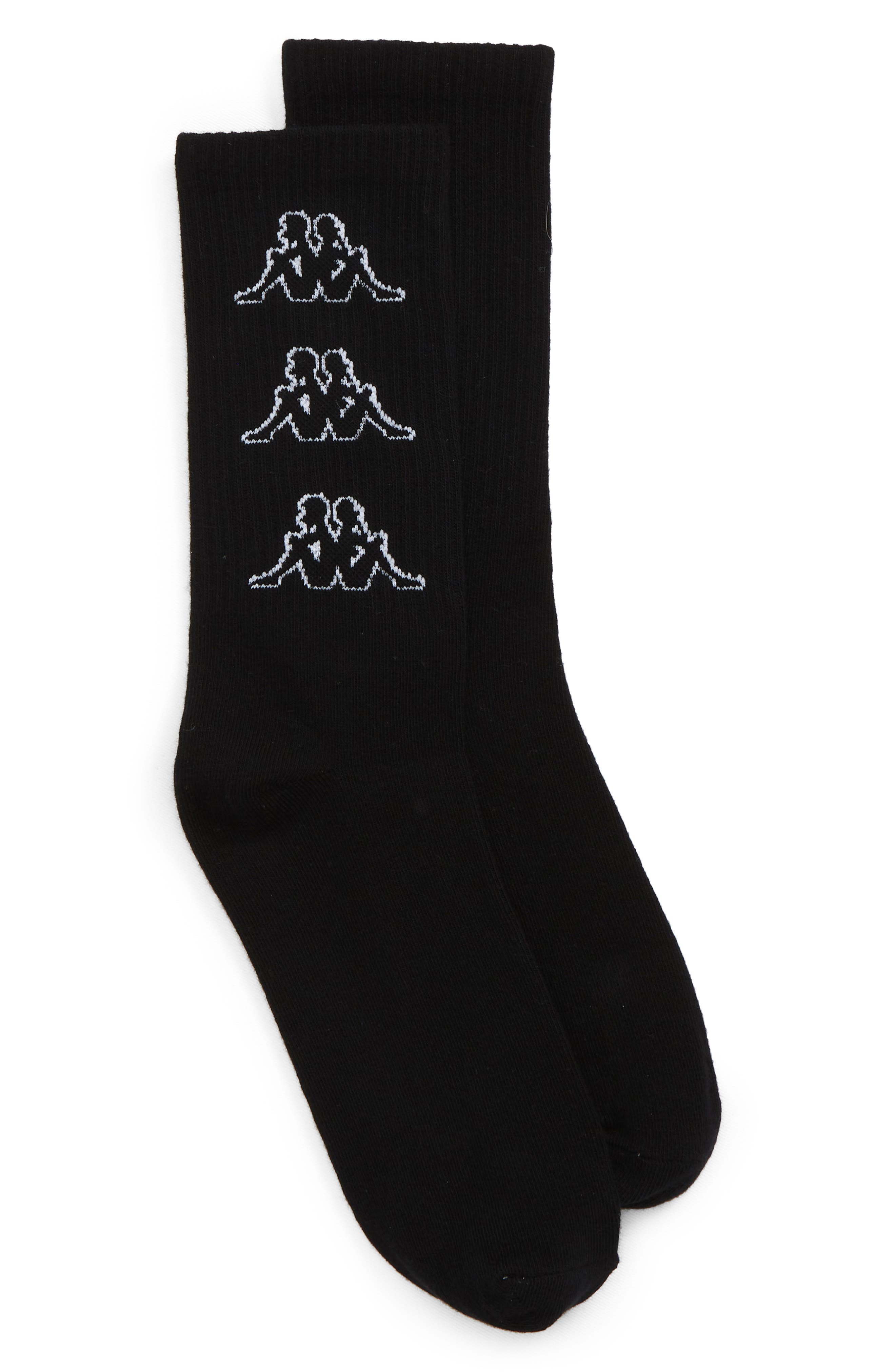 Kappa Omby Logo Crew Socks in Black Smoke-Bright White at Nordstrom, Size Large