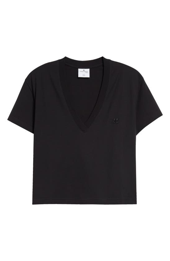 Shop Courrèges Deep V-neck Crop Cotton T-shirt In Black