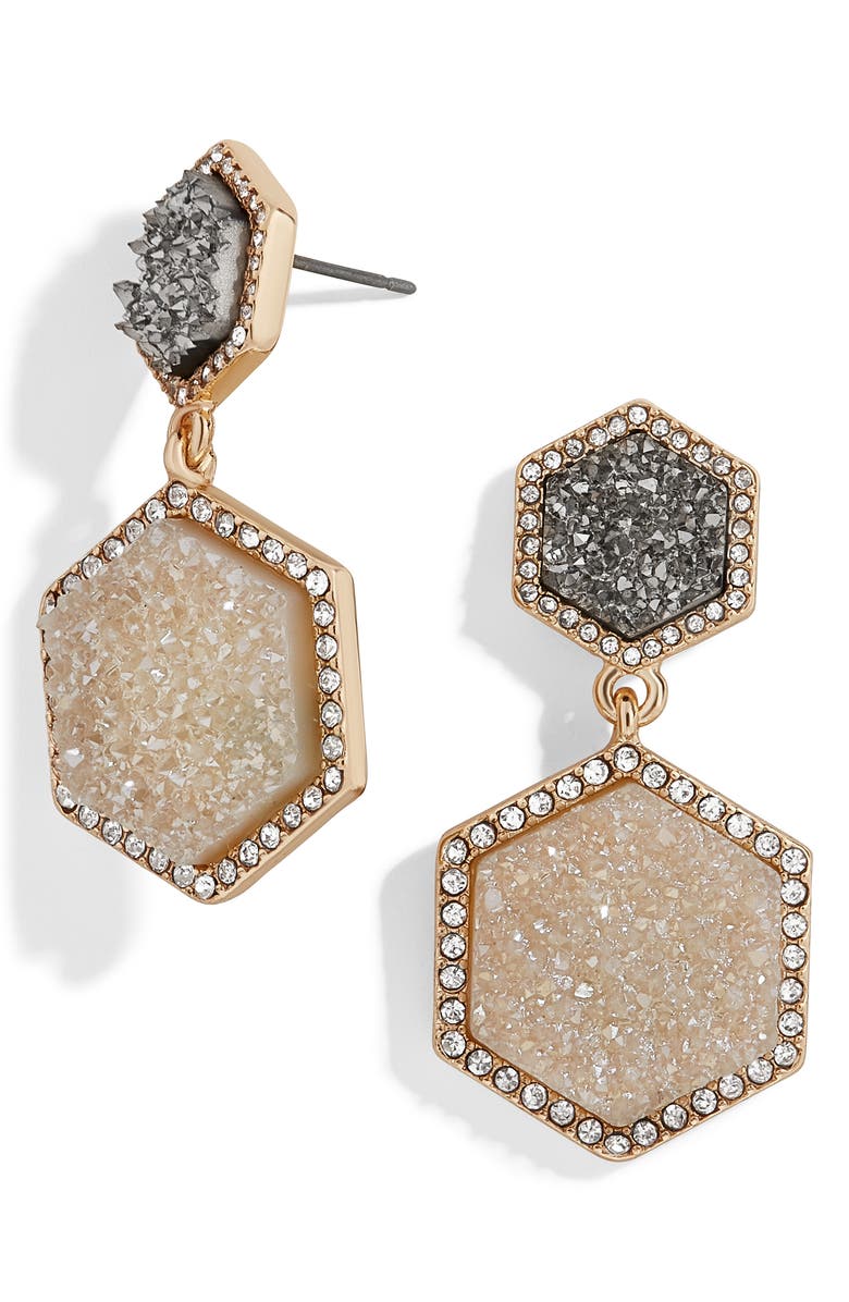 Ashaya Hexagon Drusy Drop Earrings, Main, color, GRAY