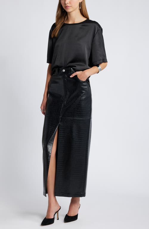 Open Edit Crewneck Satin T-shirt In Black
