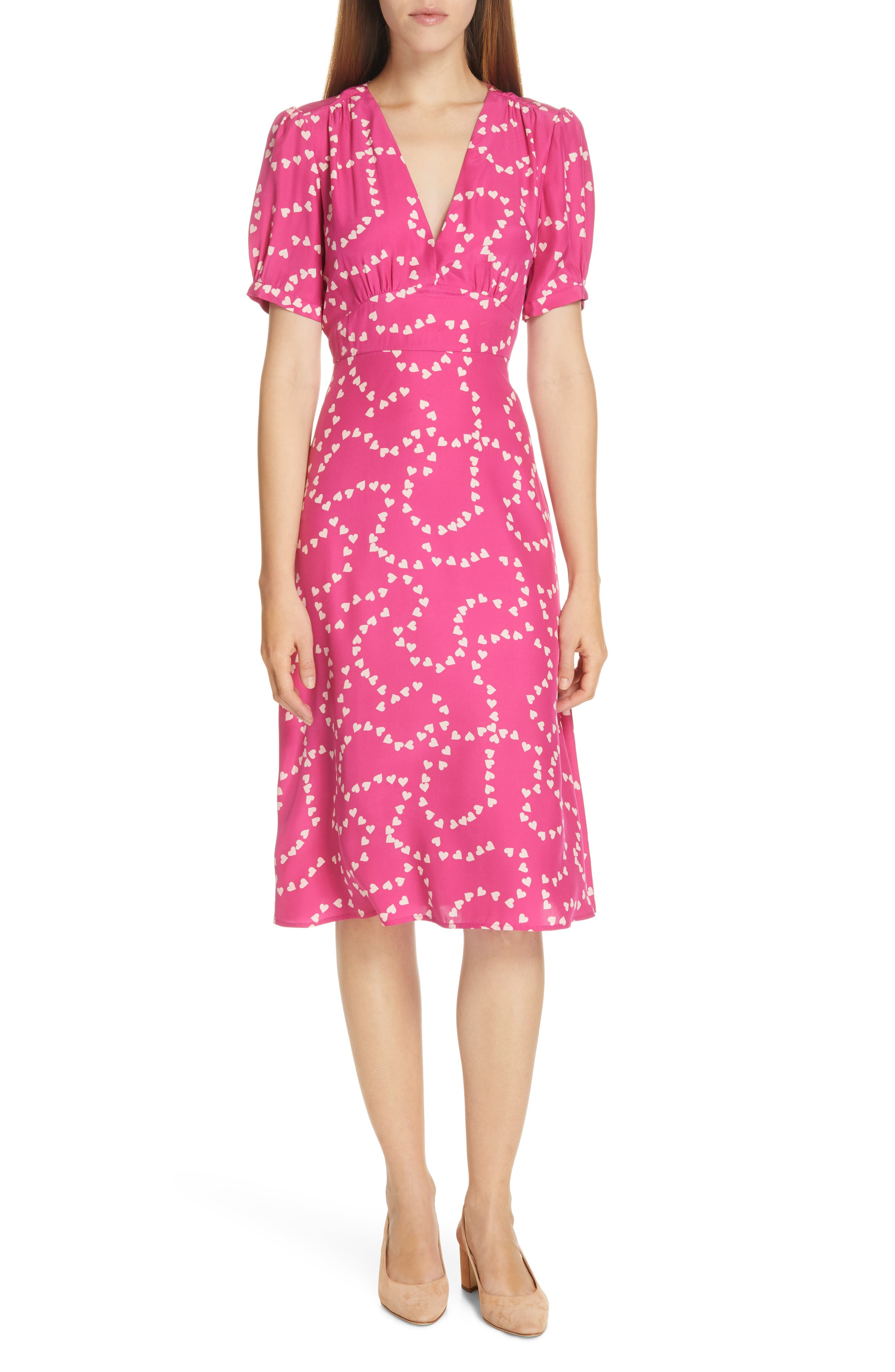 Hvn Paula Print Silk Dress, Pink