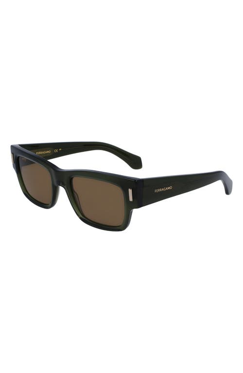 Shop Ferragamo Rivets 53mm Rectangular Sunglasses In Transparent Khaki