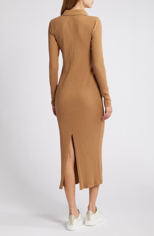 Treasure & Bond Long Sleeve Cotton Blend Rib Sweater Dress In Brown Bear