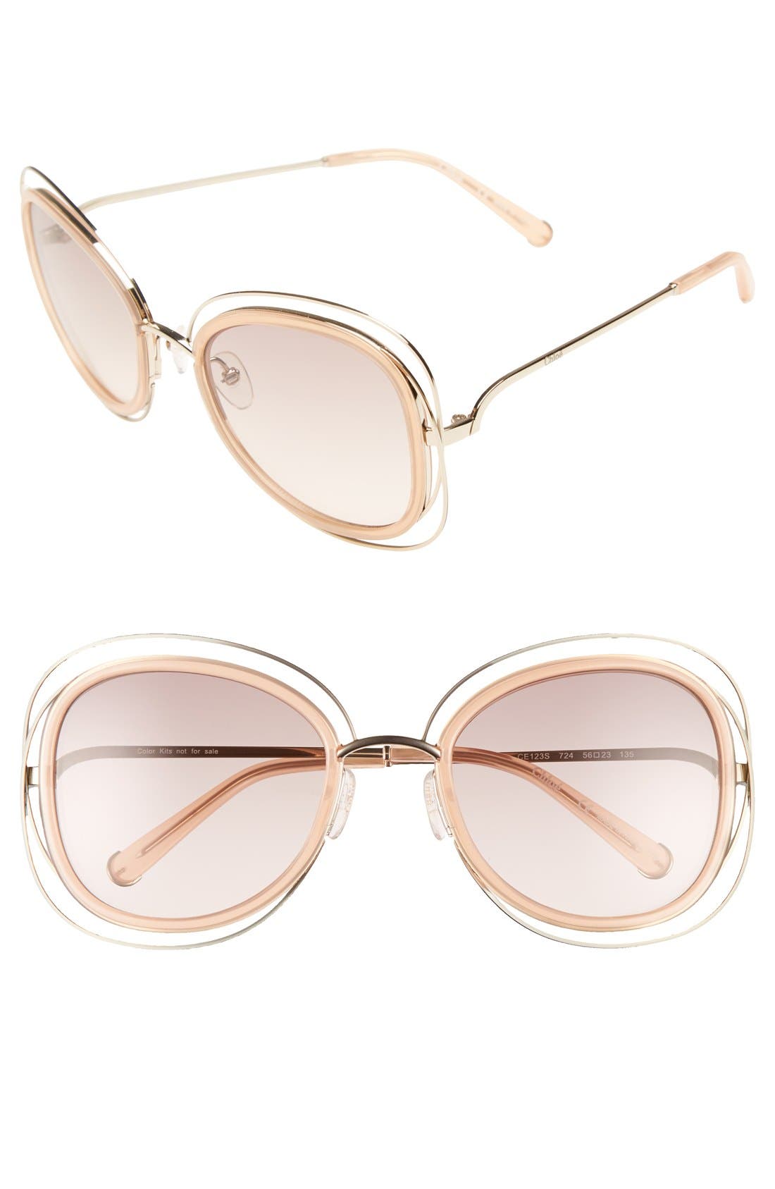 chloe carlina cat eye 56mm sunglasses