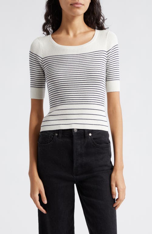 Shop Atm Anthony Thomas Melillo Stripe Cotton & Silk Sweater In Chalk/ink