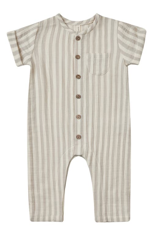 QUINCY MAE Charlie Stripe Organic Cotton Button-Up Romper Ash at Nordstrom,