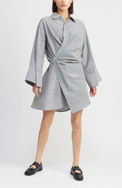 Shop En Saison Jj Stripe Long Sleeve Cotton Blend Mini Shirtdress In Navy